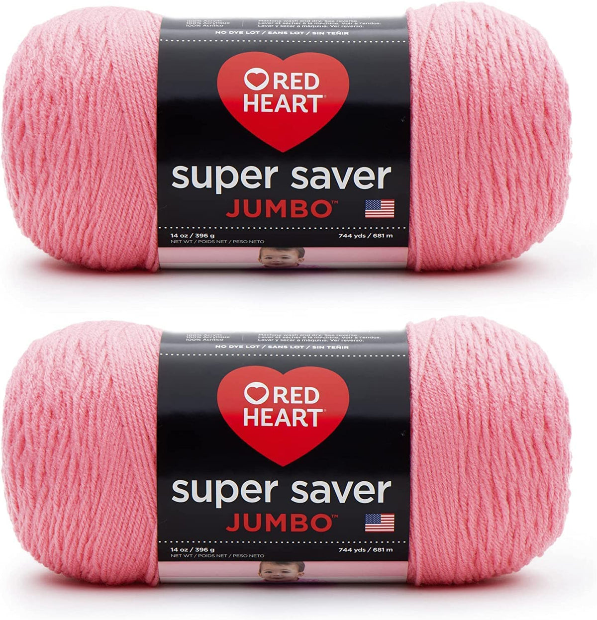 Red Heart Super Saver Estambre Acrílico Jumbo, Paquete de 2, 396 g - Perfect Pink - Rosa perfecto
