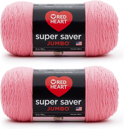 Red Heart Super Saver Estambre Acrílico Jumbo, Paquete de 2, 396 g - Perfect Pink - Rosa perfecto