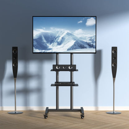 VEVOR - Soporte de TV móvil, Carrito de TV móvil para televisores de 32 a 70 Pulgadas, Soporte de TV portátil de Altura Ajustable con Ruedas, Bandeja Doble para Dispositivos audiovisuales, Soporte de