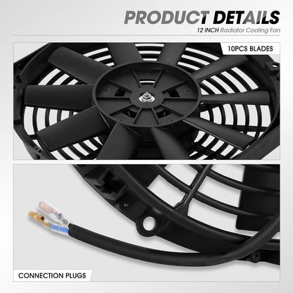 DNA MOTORING - Kit de 2 piezas de 12 pulgadas para radiador eléctrico con interruptor de cableado, kit de relé universal de alto rendimiento y ventilador delgado con kit de montaje, RAF-12X2+SW-KIT
