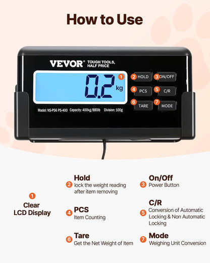 VEVOR - Escala de ganado de 800 libras x 0.25 libras, báscula de envío de plataforma grande, báscula de acero inoxidable de 40.6 x 20.9 pulgadas, báscula industrial de piso grande, escala de animales