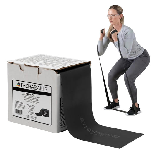 Thera-Band Special 25 Yard-Latex Free Bands, Black | Banda elástica de resistencia para ejercicio, entrenamiento de fuerza, estiramiento y fisioterapia