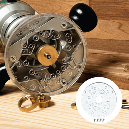 POWERTEC 71381 5-3/4" Universal Trim Router Base Plate | Comes with Installation Screws | Solid 1/4" (6.36mm) Thick Clear Hardened Acrylic | Predrilled Hole Patterns for Easy Install onto Your Router