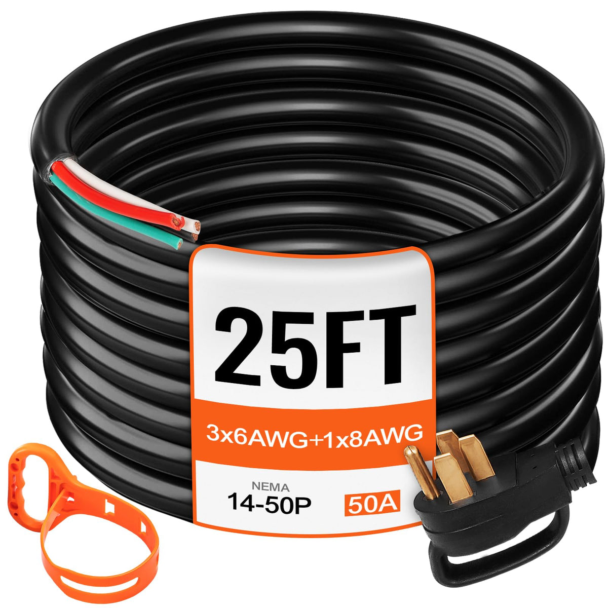 Mophorn 25Ft 50Amp Generator Extension Cord 6 Gauge STW 6/3+8/1 Generator Cord UL Listed Generator Power Cord N14-50P to Bare Wire Cut Wire Cord Extension Power Cord RV Motor Home Generator Portable