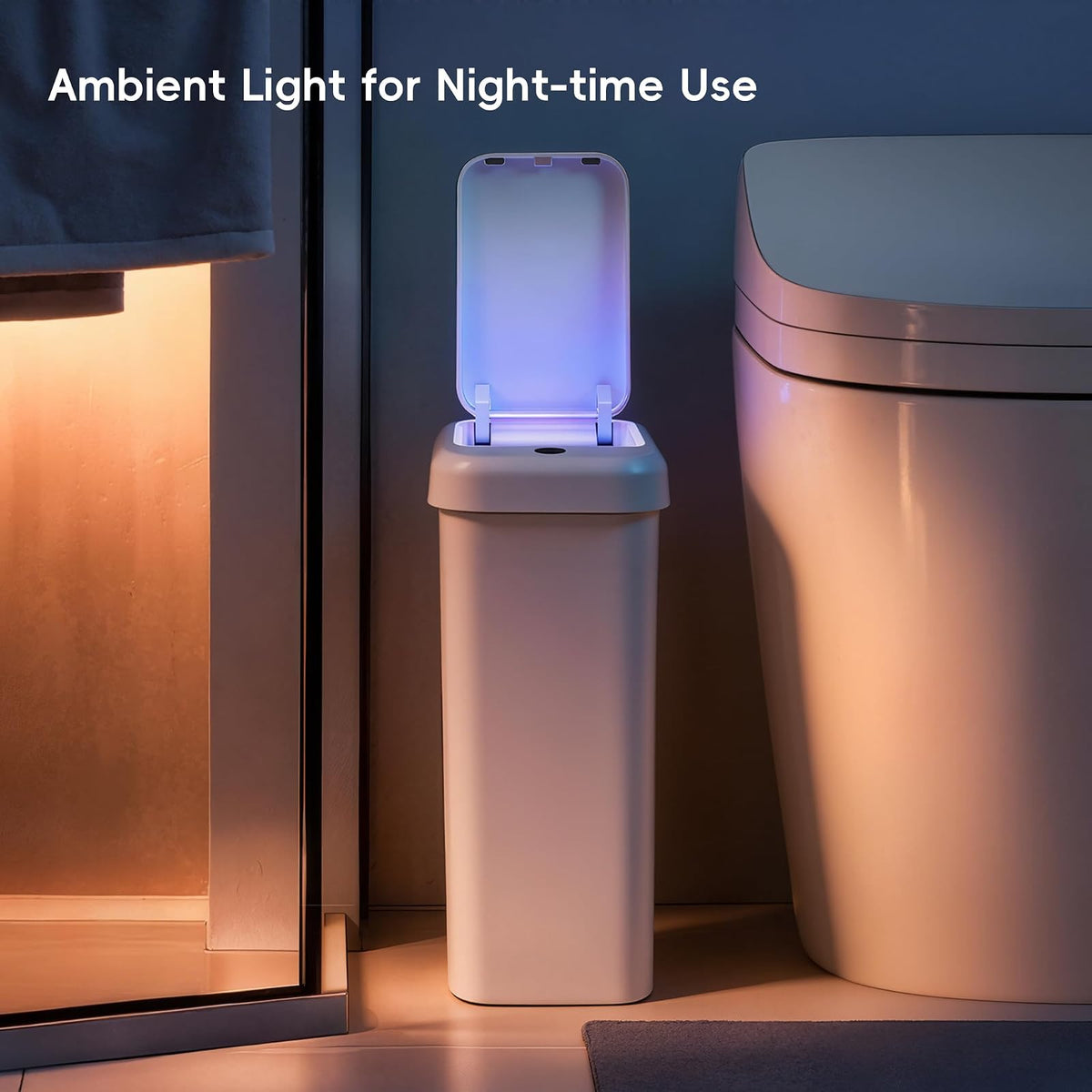 EKO - cubeta de basura automático para baño con tapa, 2.6 galones delgado sin tacto, cubeta de basura con sensor de movimiento impermeable para baño, oficina, cocina, color blanco