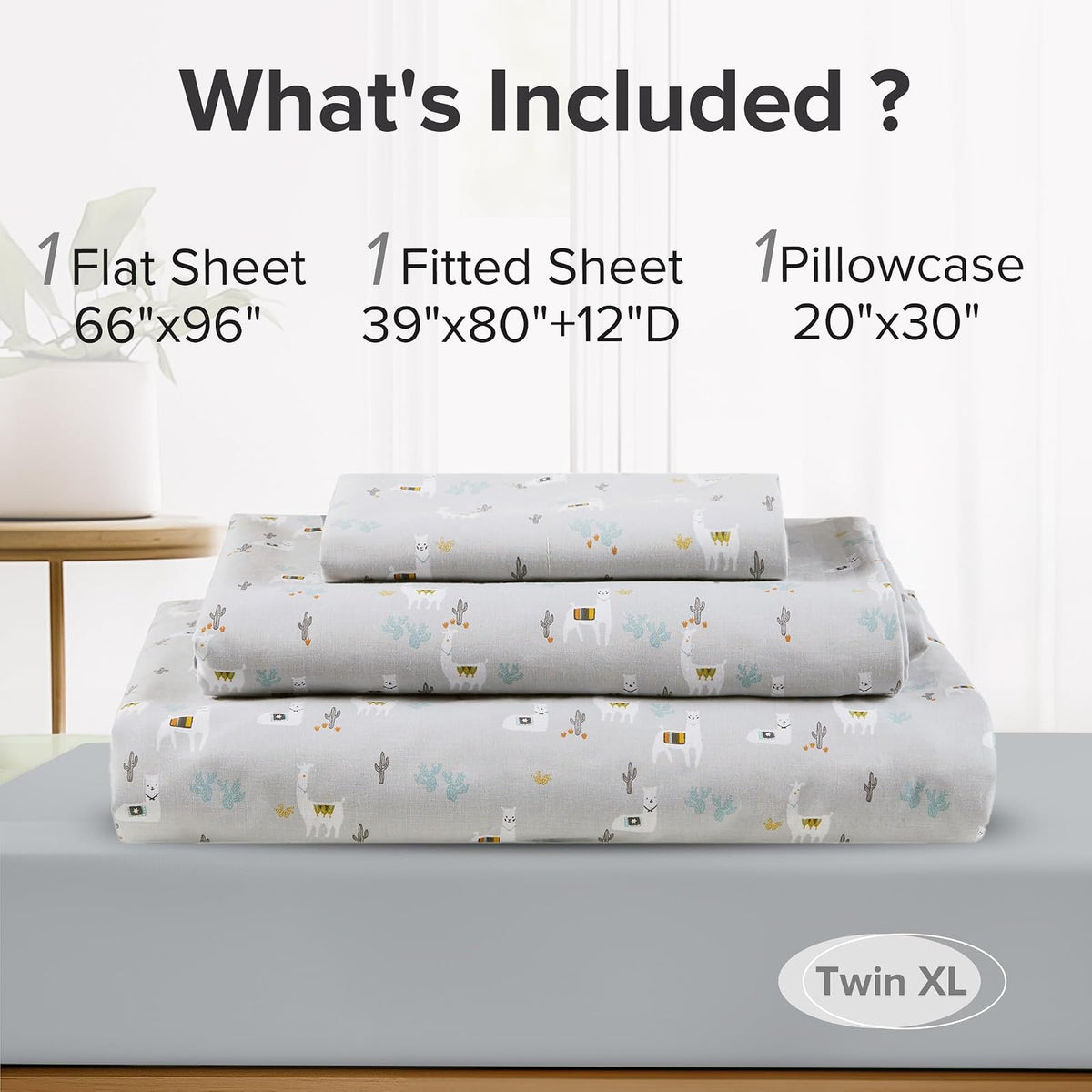 Comfort Spaces sábanas con Fundas de Almohada Ropa de Cama, Llama, Individual Extra Grande, 1, 1
