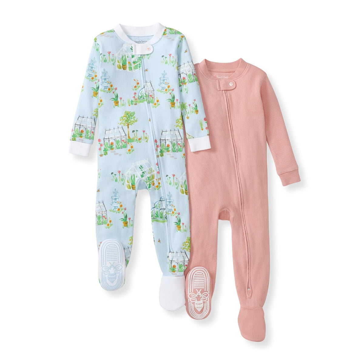 Burt's Bees Baby Pijama con Pies, 100% Algodón Orgánico, Cierre Diagonal - 12 Meses - Casas Verdes