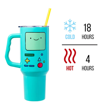 Silver Buffalo Adventure Time BMO Big Face - Vaso de acero inoxidable de 40 onzas con mango