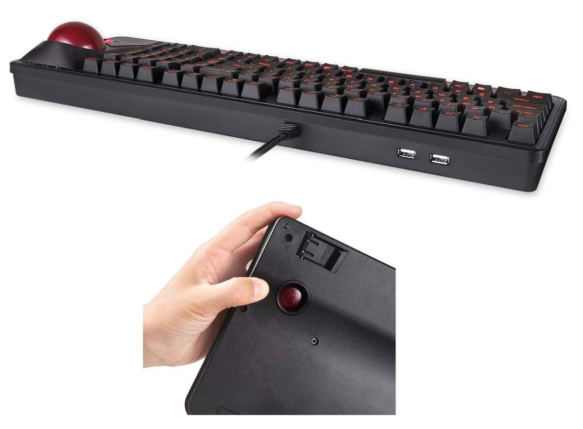 Perixx Periboard-322 Teclado mecánico con Cable con 2 hubs, Trackball Grande de 2.17 Pulgadas, diseño retroiluminado RGB, diseño de inglés Estadounidense (PB-322BUS-11577)