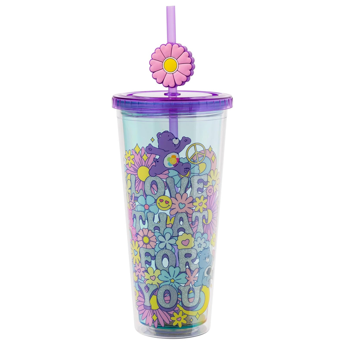 Silver Buffalo Taza Fría Garfield con Tapa y Popote, 24 oz - Care Bears "Love That For You"