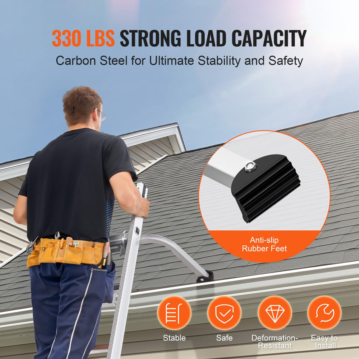 VEVOR Estabilizador de escalera, soporte de escalera, resistente para escalera, accesorios de escalera de pared, fácil de usar y amplia adaptabilidad y pies de goma antideslizantes, clasificación de