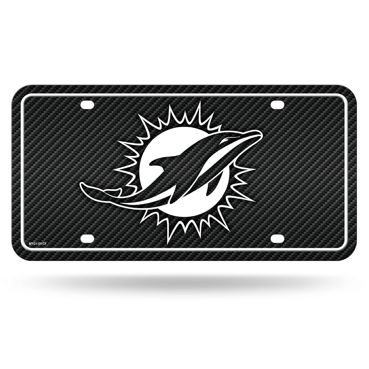 Rico Industries Placa Metálica NFL Fibra de Carbono para Auto - Miami Dolphins