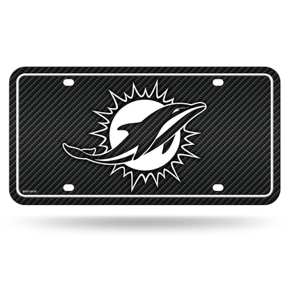 Rico Industries Placa Metálica NFL Fibra de Carbono para Auto - Miami Dolphins
