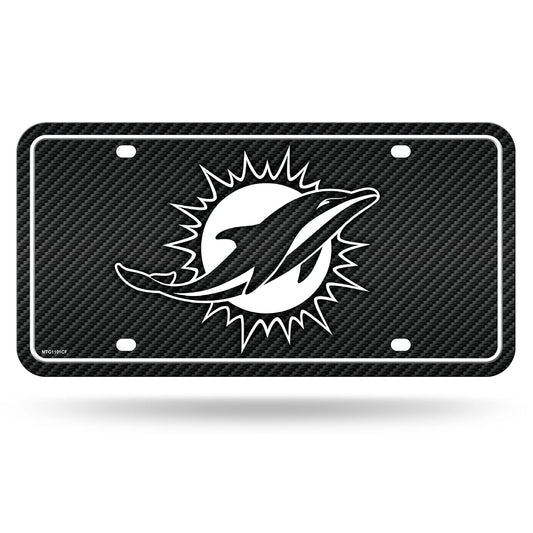 Rico Industries Placa Metálica NFL Fibra de Carbono para Auto - Miami Dolphins