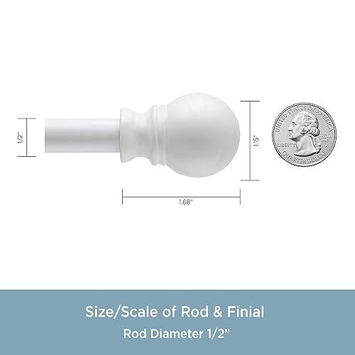 Kenney KN55251 Davenport - Barra Decorativa para Cortina de Ventana, Longitud Ajustable, Acabado Blanco, Tubo de Acero de 1/2 Pulgadas de diámetro