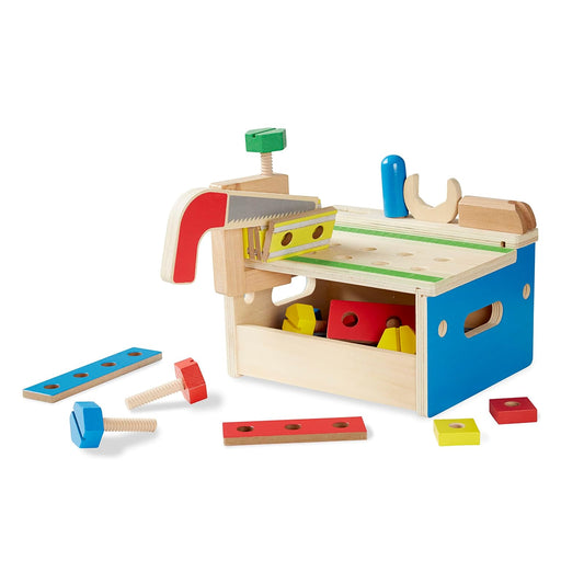 Melissa & Doug Banco de Herramientas con Martillo y Serrucho, Juguete de Madera, Juguete de Construcción (32 Piezas)