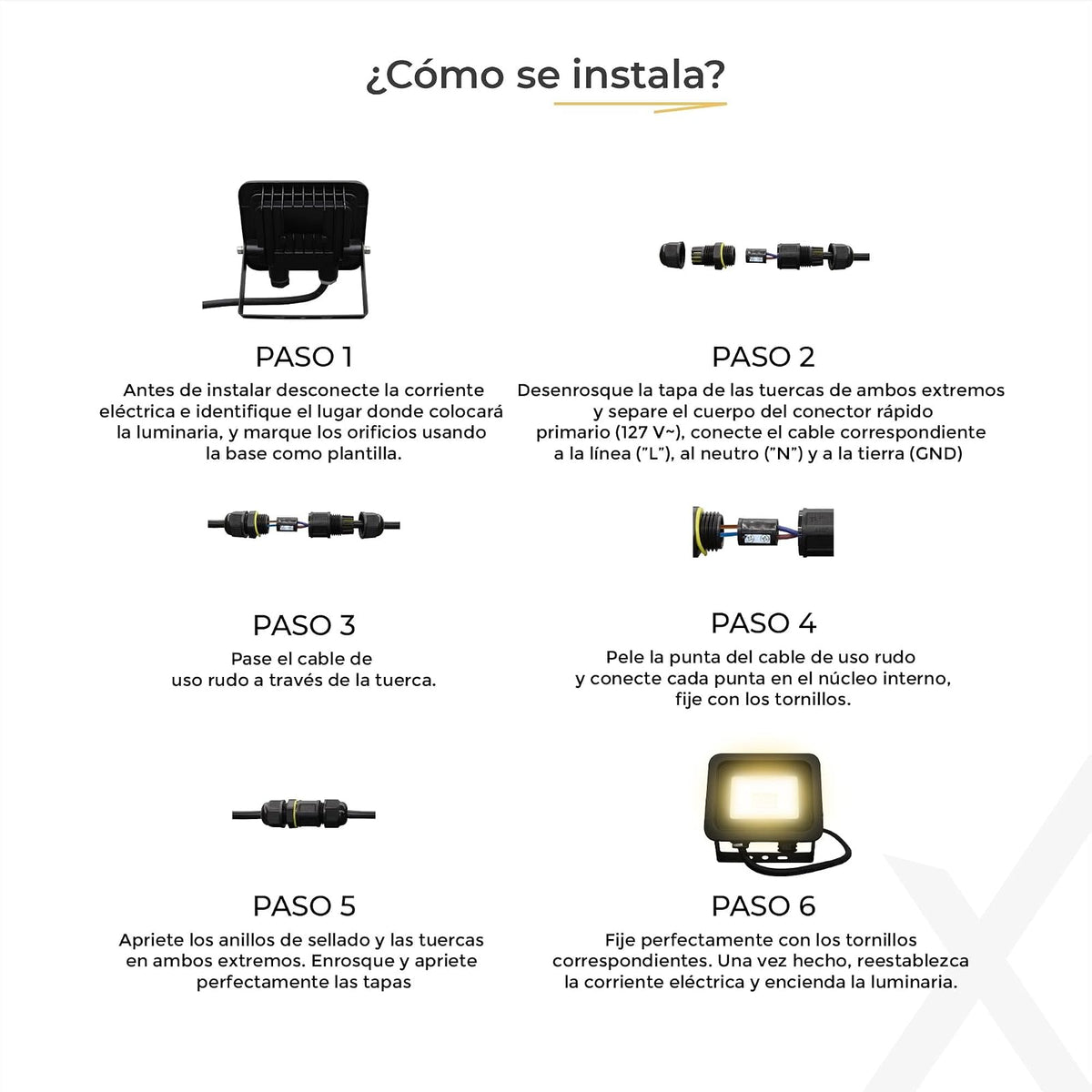 ILLUX Reflector LED Exterior 10W, Luz Fría 6500K, Impermeable IP65, Sobreponer en Piso, Negro, Iluminación para Fachadas y Jardines RL-3610.N65