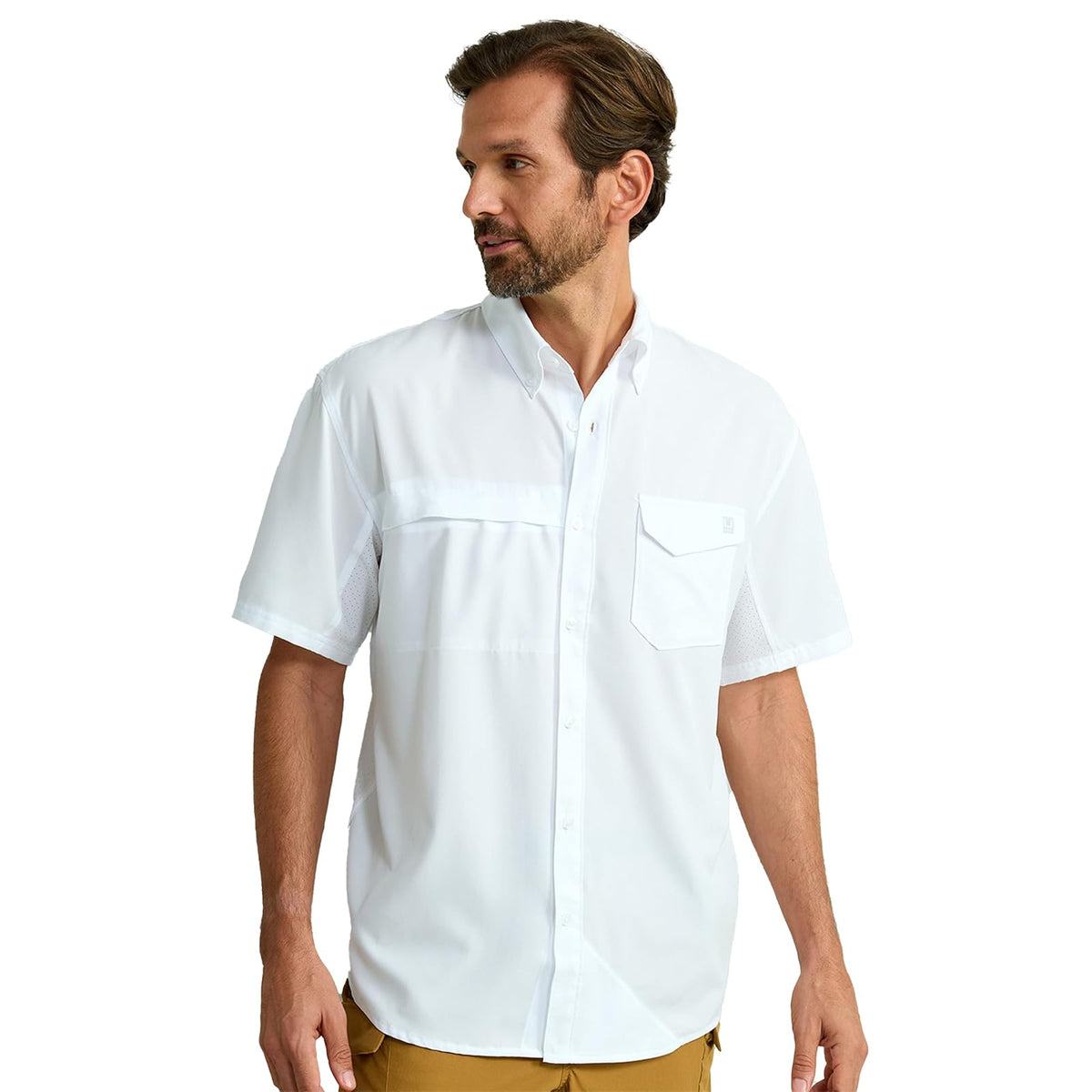 HUK Tide Point Camisa Manga Corta con Botones para Hombre - Blanco - XXL