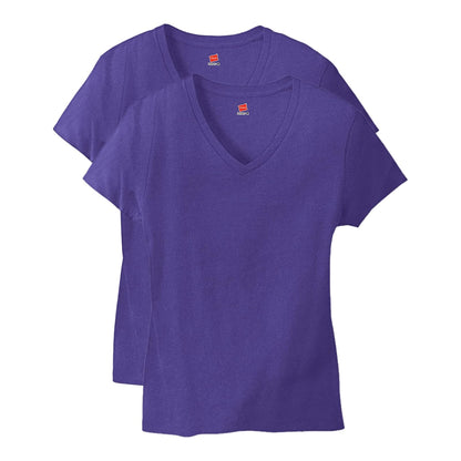 Hanes Playera Cuello en V para Mujer, 100% Algodón - Púrpura - M