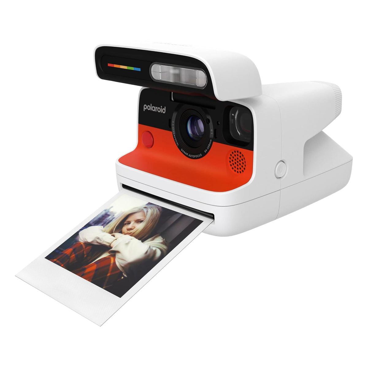 Polaroid - Cámara instantánea con Tapa + Paquete de película a Color (16 Fotos Incluidas) - Blanco (6652) - Sistema hiperfocal de 4 Lentes, Enfoque automático de Sonar y análisis de sentencias con