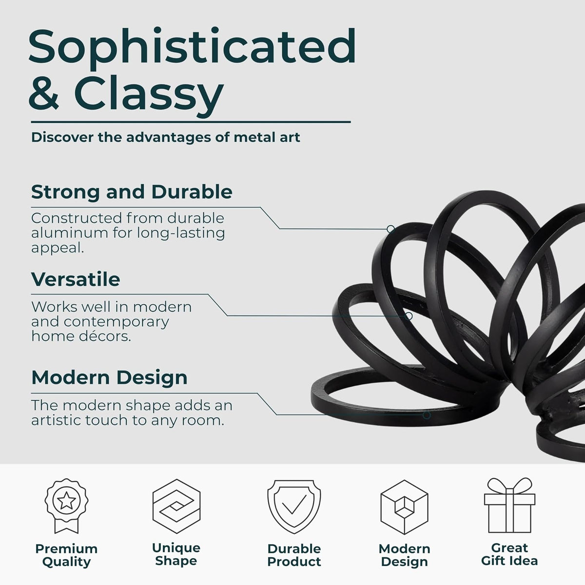 Sagebrook Home Metal, 11 Pulgadas, decoración de Anillo Slinky Negro, Redondo, Aluminio, contemporáneo, 11 Pulgadas de Largo x 5 Pulgadas de Ancho x 6 Pulgadas de Alto, Color sólido