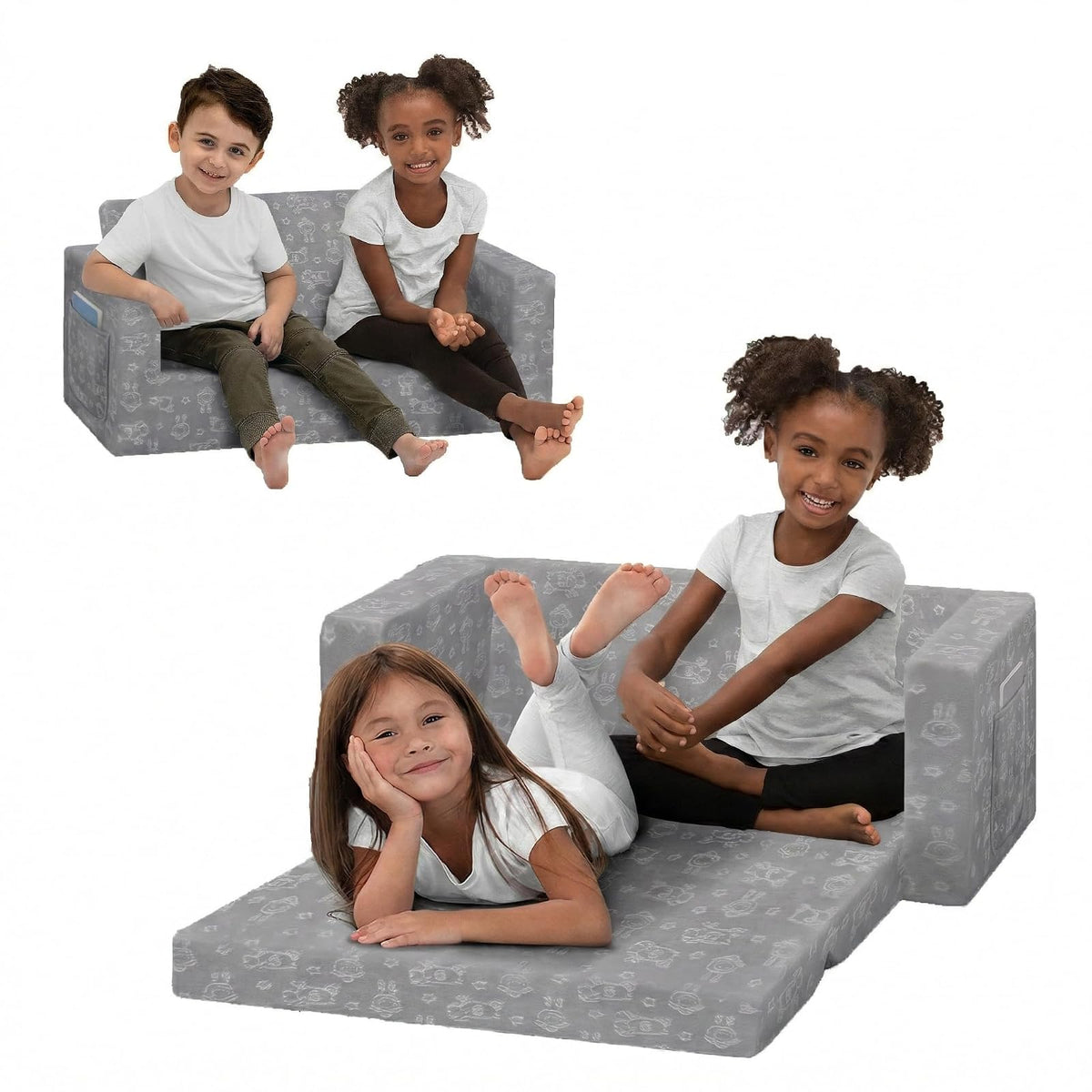 Delta Children Serta Perfect - Sofá convertible extra ancho para tumbona, cómodo sofá 2 en 1 abierto para niños, gris, 76.2 x 43.2 x 38.1 cm (paquete de 1)