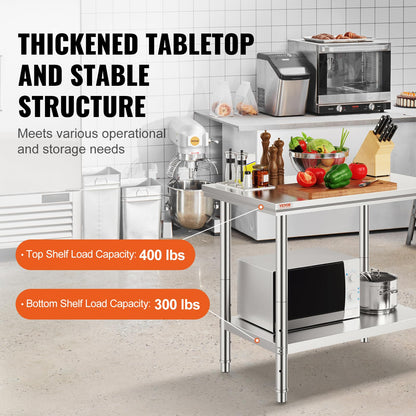 VEVOR - Mesa de Trabajo de Metal Resistente de Acero Inoxidable de 24 x 36 x 32 Pulgadas con Patas Ajustables para Restaurante, hogar y Hotel: Industrial y científico