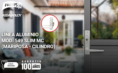 Phillips Cerradura Modelo Slim 549 Manija Delgada Para Puerta De Aluminio Blanco