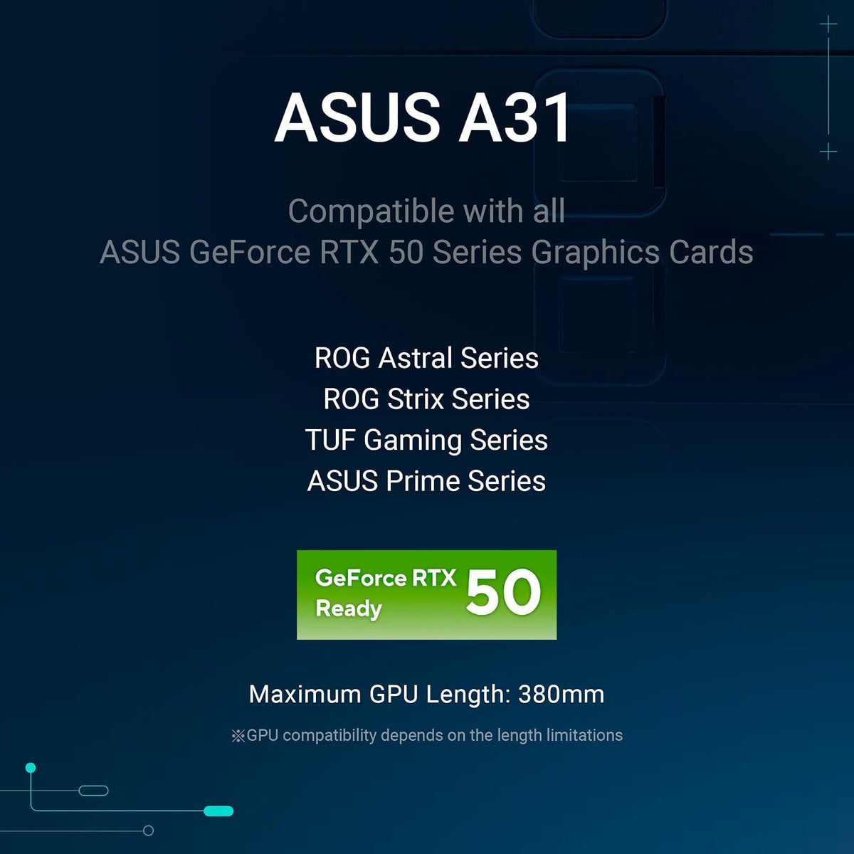 ASUS A31 Black ATX Case | Media torre ATX, doble vidrio templado sin pilar, USB-C 3.2 Gen 2x2 frontal, radiador hasta 360mm, compatible BTF, GPU 380mm