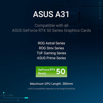 ASUS A31 Black ATX Case | Media torre ATX, doble vidrio templado sin pilar, USB-C 3.2 Gen 2x2 frontal, radiador hasta 360mm, compatible BTF, GPU 380mm