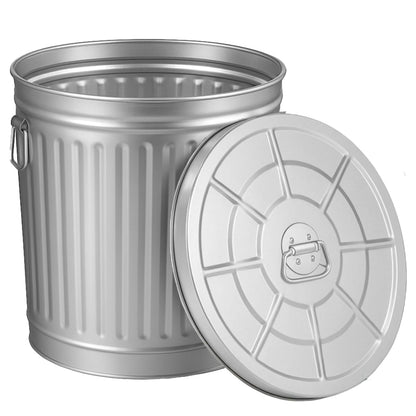 cubeta de basura de acero galvanizado redondo jardinizado de 12 galones con tapa, cubeta de metal duradero para uso en patio, césped, jardín y patio, bote de basura resistente a la intemperie para - 12 Gallons