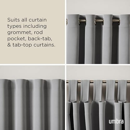 Umbra Twilight Cortinero Sencillo para Cortinas Blackout y Oscurecer Habitación, 122-224 cm, Incluye Accesorios de Instalación, Plateado