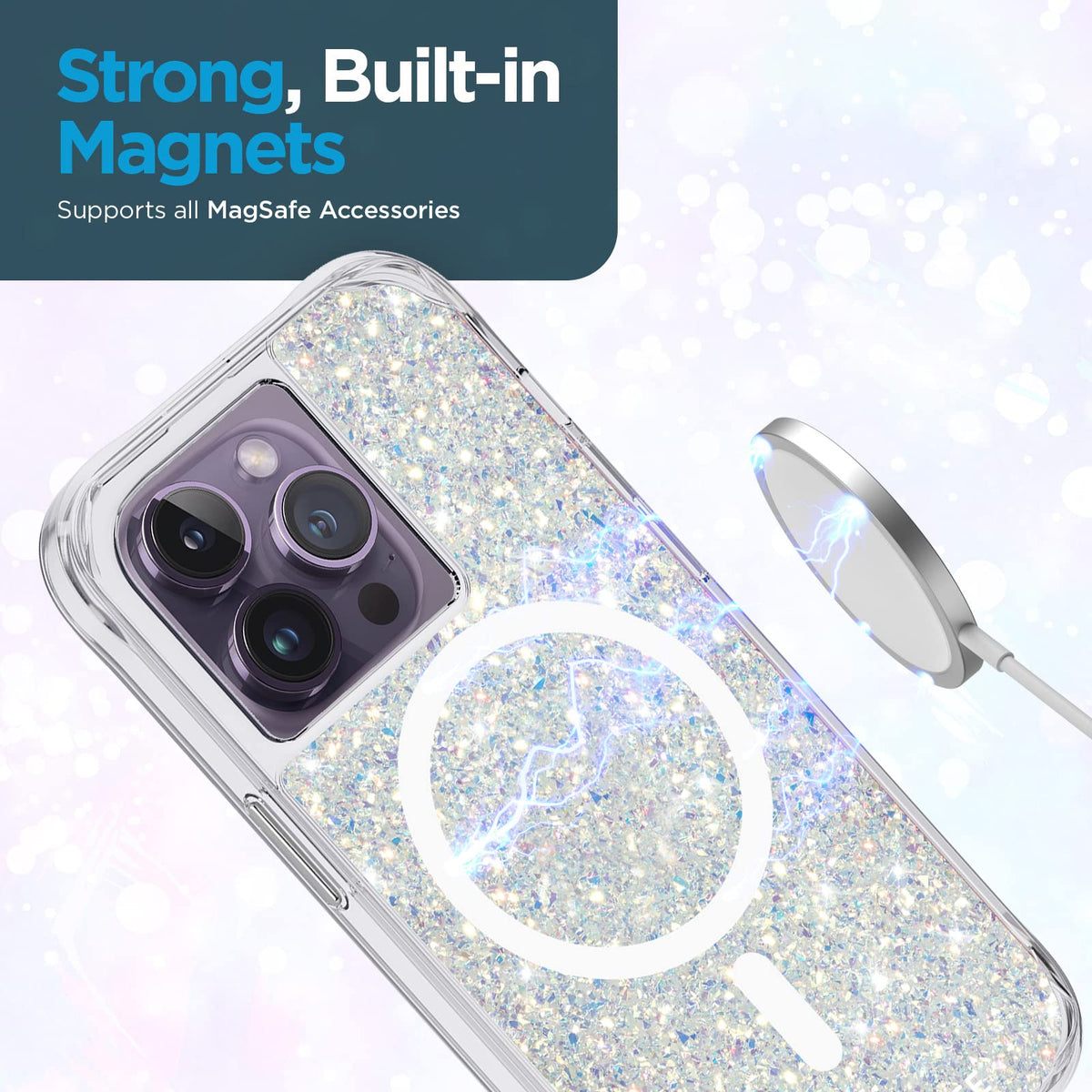 Case-Mate iPhone 14 Pro Case - Twinkle Stardust [10FT Drop Protection] [Compatible with MagSafe] Magnetic Cover with Cute Bling Sparkle for iPhone 14 Pro 6.1", Anti-Scratch, Shock Absorbent, Slim Fit