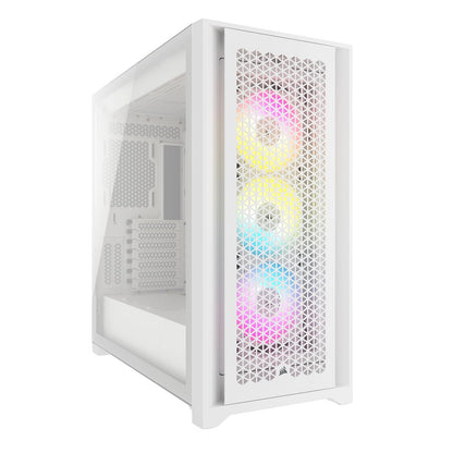 Corsair Semitorre iCUE 5000D RGB Airflow, 3 Ventiladores AF120 RGB Elite - Controlador iCUE Lighting Node Pro - Diseño de Alto Flujo de Aire - Blanco Verdadero