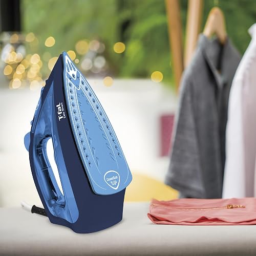 T-fal Plancha de Vapor Easy Steam Ceramic Dress Blue FV1950X0 | Suela True Ceramic Glide, 1200 W, depósito de 220 ml, 5 niveles de temperatura, sistema anti-cal
