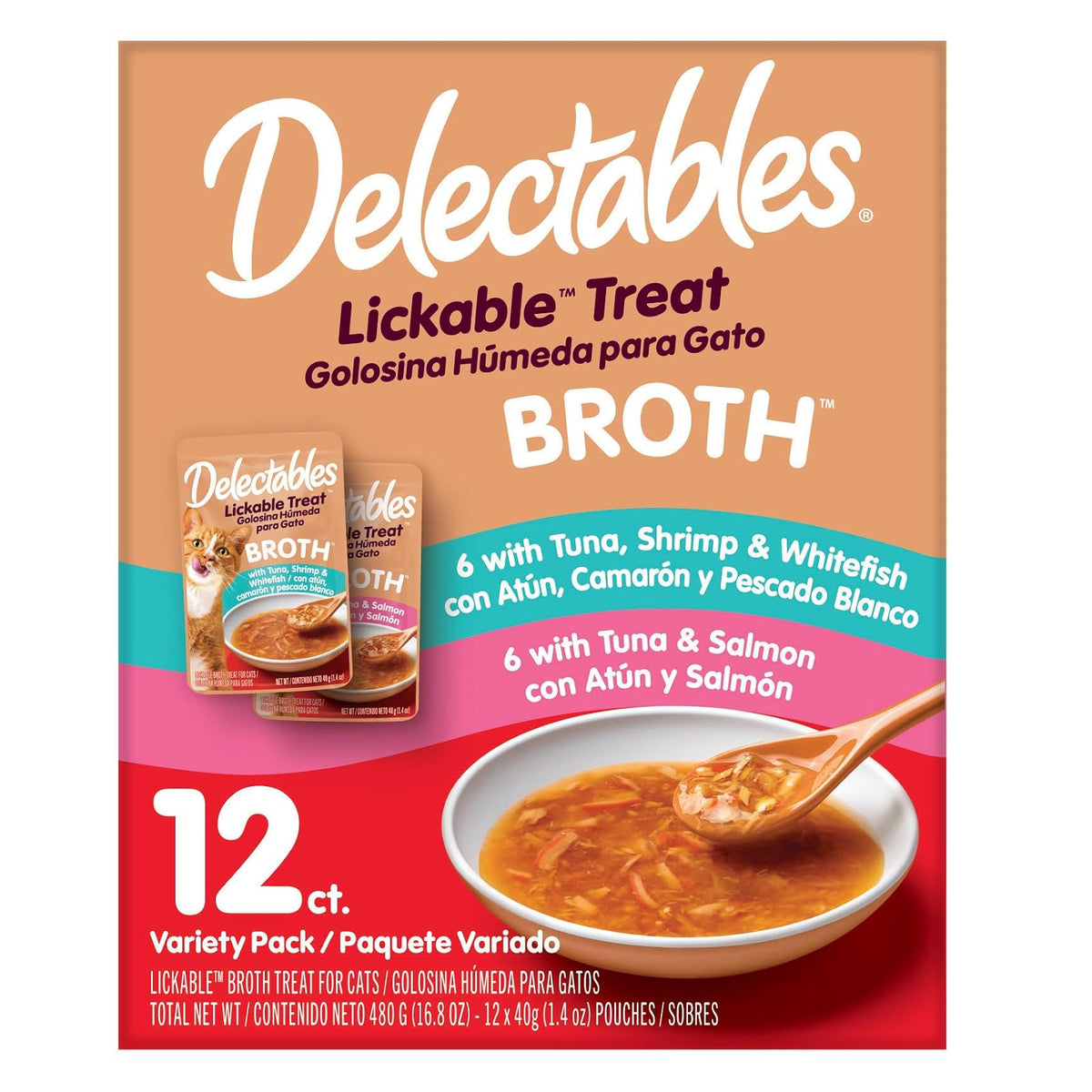 Delectables Broth Golosina Húmeda para Gatos Paquete Variado 12 CT