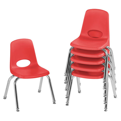 Silla de escuela apilable, sillas apilables para estudiantes con patas de acero chapado en cromo, deslizadores giratorios, Rojo, 30,48cm