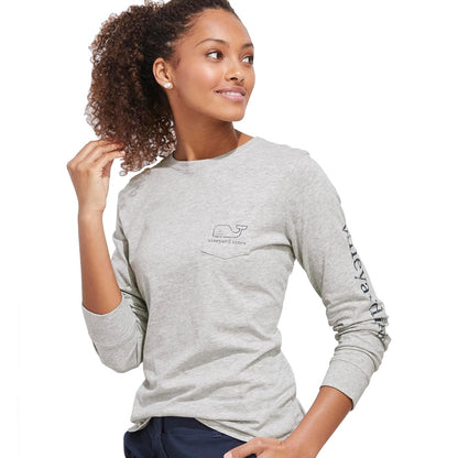 Vineyard Vines Camiseta de Manga Larga con Bolsillo de Ballena Vintage Camiseta para Mujer