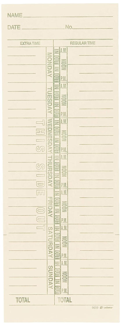Adams tarjetas de tiempo, Weekly, lado, denominadas días, 3 – 3/8" x 9", Manila, verde impresión, 200 unidades (9659 – 200)