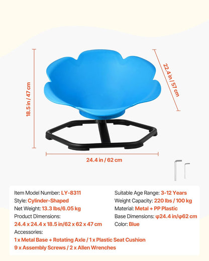 VEVOR Silla Giratoria Infantil Sensorial Cilíndrica, Soporta hasta 100 kg, con Base Metálica Antideslizante, Favorece la Coordinación, el Equilibrio y la Concentración, Azul, 62 x 62 x 47 cm
