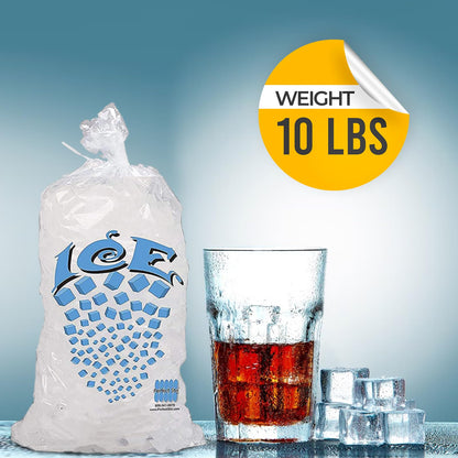 Bolsa de hielo con cierre de corbata, 10 libras (paquete de 1000)