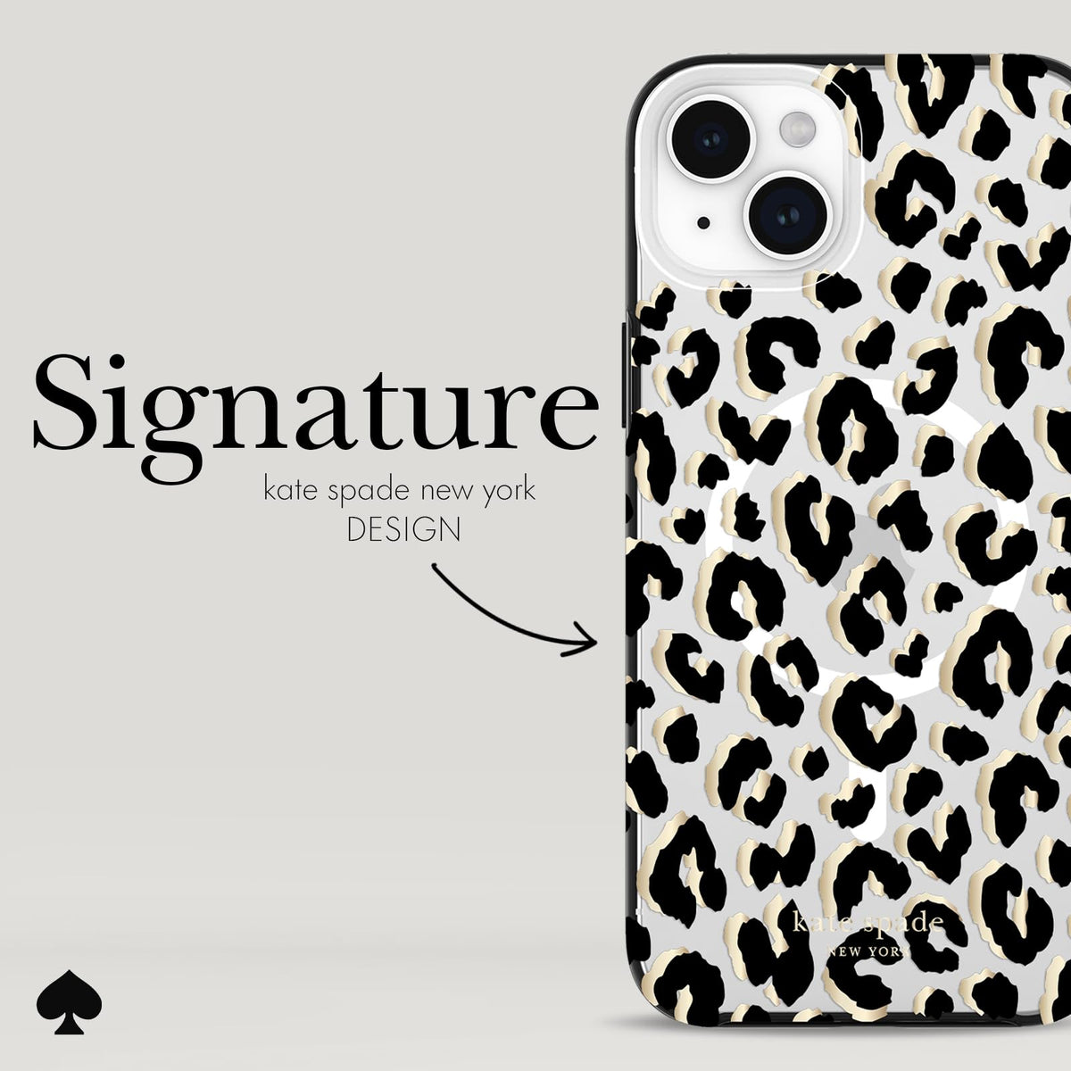 Kate Spade New York Funda para iPhone 15 Plus, Compatible con MagSafe - Ciudad Leopardo Negro