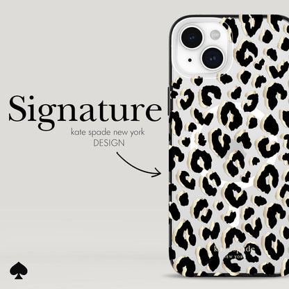 Kate Spade New York Funda para iPhone 15 Plus, Compatible con MagSafe - Ciudad Leopardo Negro