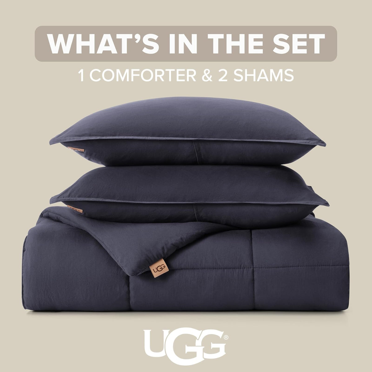 UGG - Juego de edredón matrimonial/Queen con 2 Fundas de Almohada, Manta Ligera Alternativa, Reversible, acogedora, cálida, Lavable, hipoalergénica, Azul Marino (Leonora)
