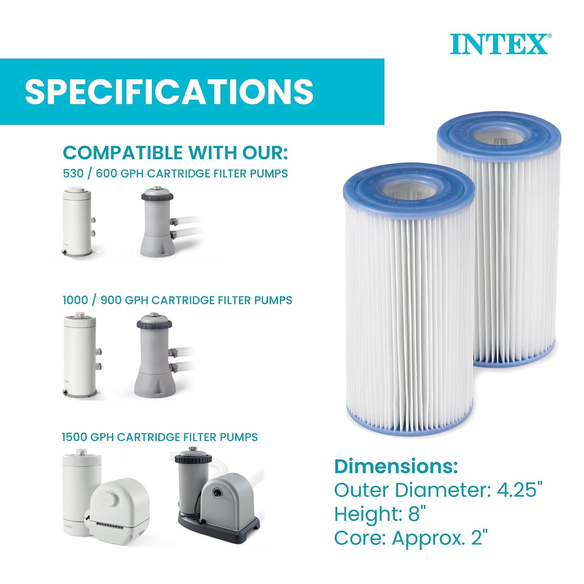 Intex 29002E - Bombas de filtro de filtro de piscina tipo A, fáciles de limpiar, papel Dacron - Filtración eficiente, paquete de dos