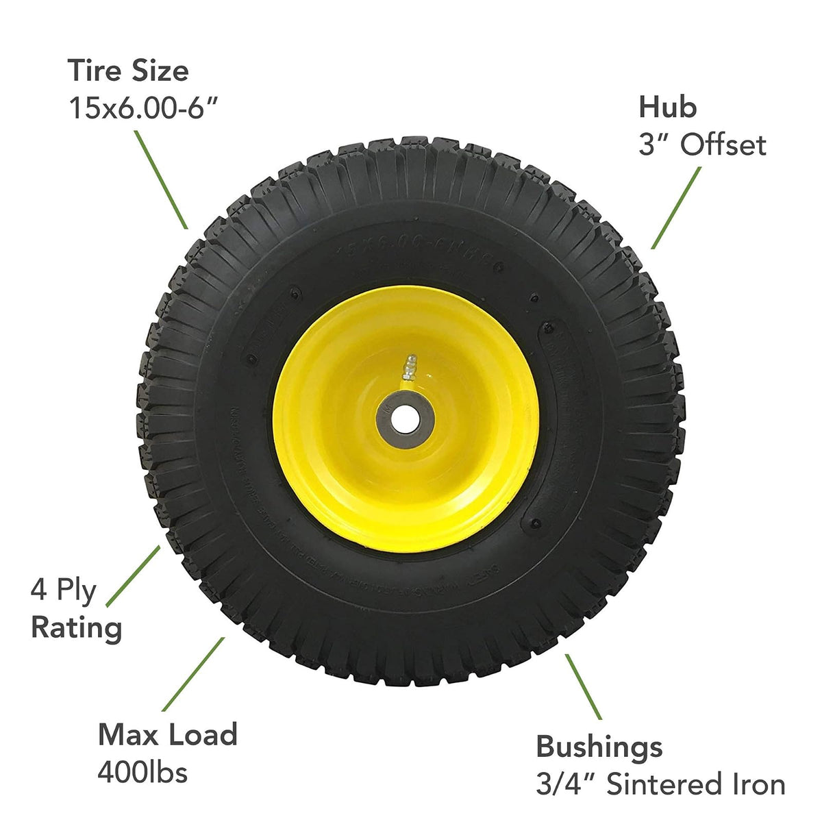 MARASTAR 15x6.00-6 Conjunto de neumático Delantero de Repuesto para cortacéspedes John Deere - Césped Saver Tread