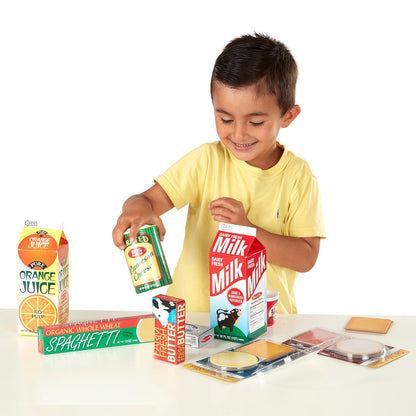 Melissa & Doug ¡Juguemos de casita! Productos para refrigeradoras (juguetes de comestibles de juego de imitación, 20 piezas)