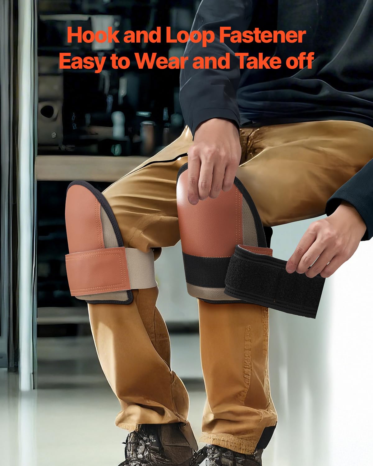 VEVOR Rodilleras para el trabajo, fabricadas en cuero resistente, lavables a máquina, fáciles de poner y quitar, soporte extra grueso para jardinería, suelos y limpieza, color negro y marrón.
