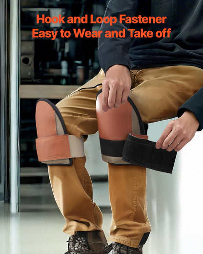 VEVOR Rodilleras para el trabajo, fabricadas en cuero resistente, lavables a máquina, fáciles de poner y quitar, soporte extra grueso para jardinería, suelos y limpieza, color negro y marrón.