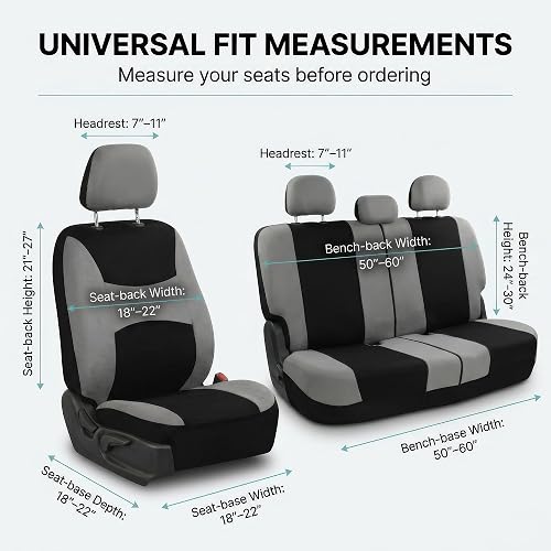 FH GROUP FH-FB030217-COMBO Light & Breezy Gray/Black Cloth Seat Cover Set Airbag & Split Ready- Fit Most Car, Truck, SUV, or Van